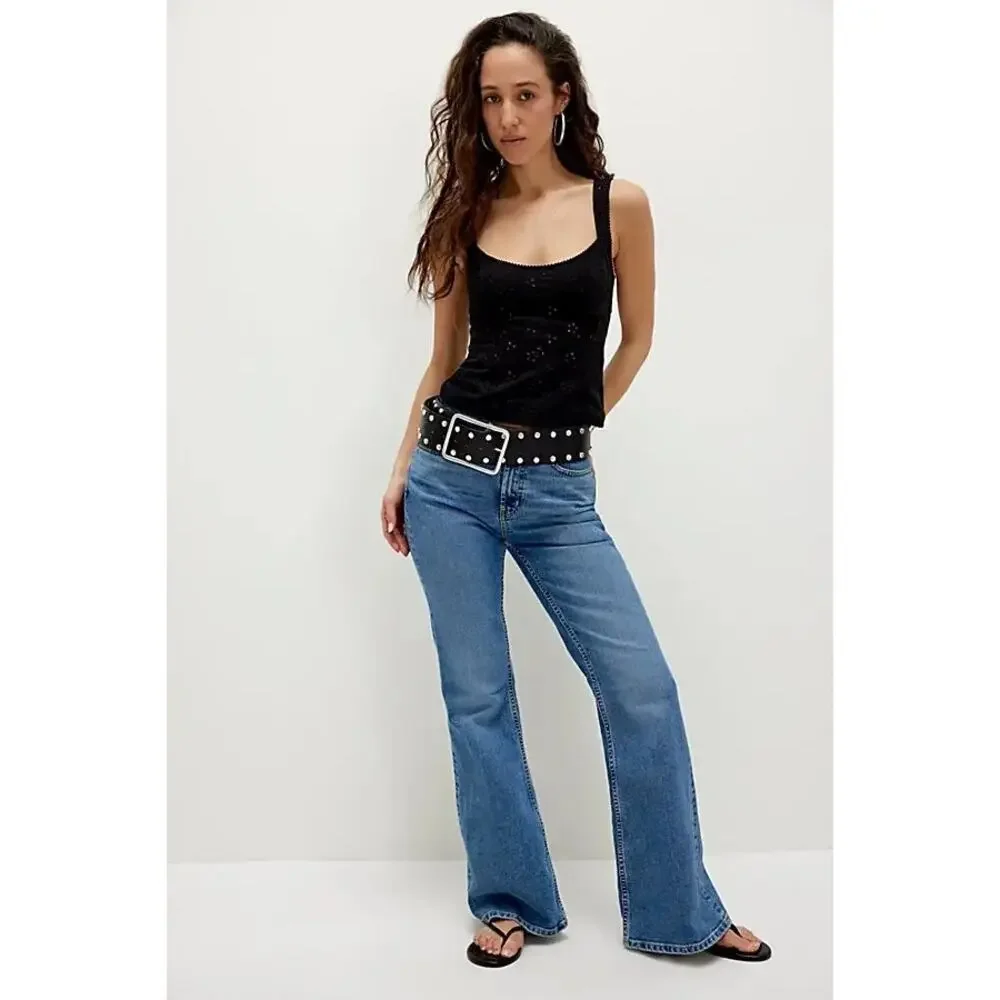 We The Free CRVY Vintage High Rise Flare Jeans 26 Curvy Stretch 28” Retro Boho - Picture 2 of 10